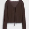Linen-Blend Tie-Front Cardigan