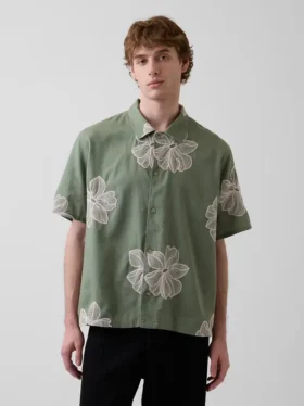 Linen-Cotton Relaxed Straight-Hem Shirt