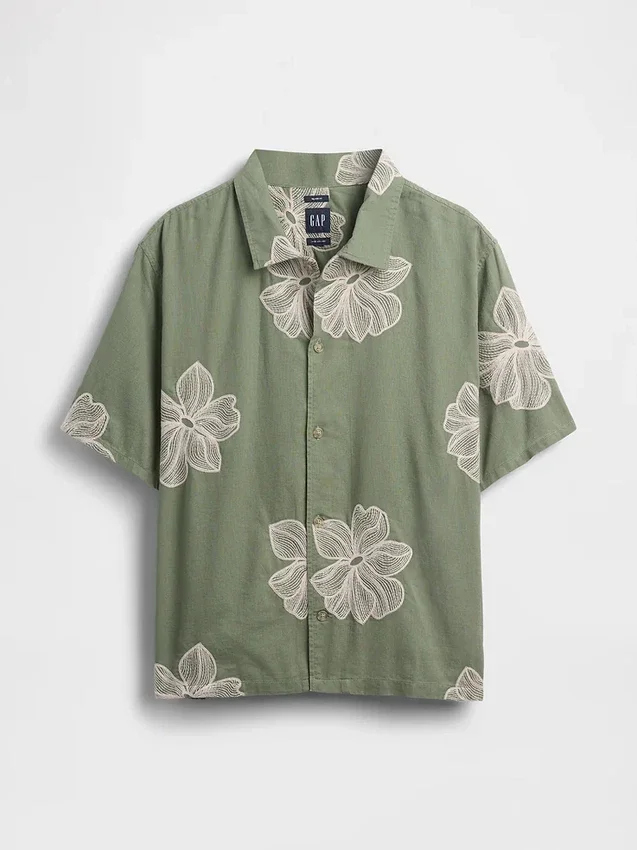 Linen-Cotton Relaxed Straight-Hem Shirt
