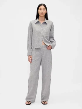 Linen-Cotton Wide-Leg Pants