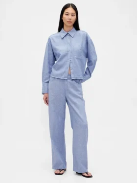 Linen-Cotton Wide-Leg Pants