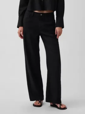 Linen-Cotton Wide-Leg Pants