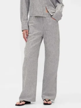 Linen-Cotton Wide-Leg Pants