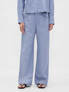 Linen-Cotton Wide-Leg Pants