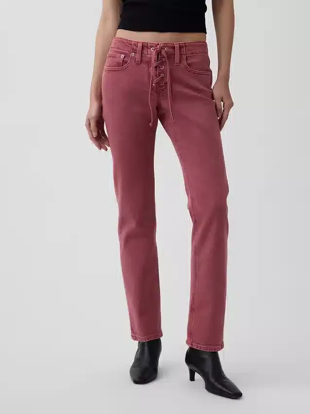 Low Rise Lace-Up '90S Slim Straight Jeans