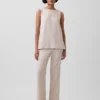 Low Rise Linen-Blend Flare Pants