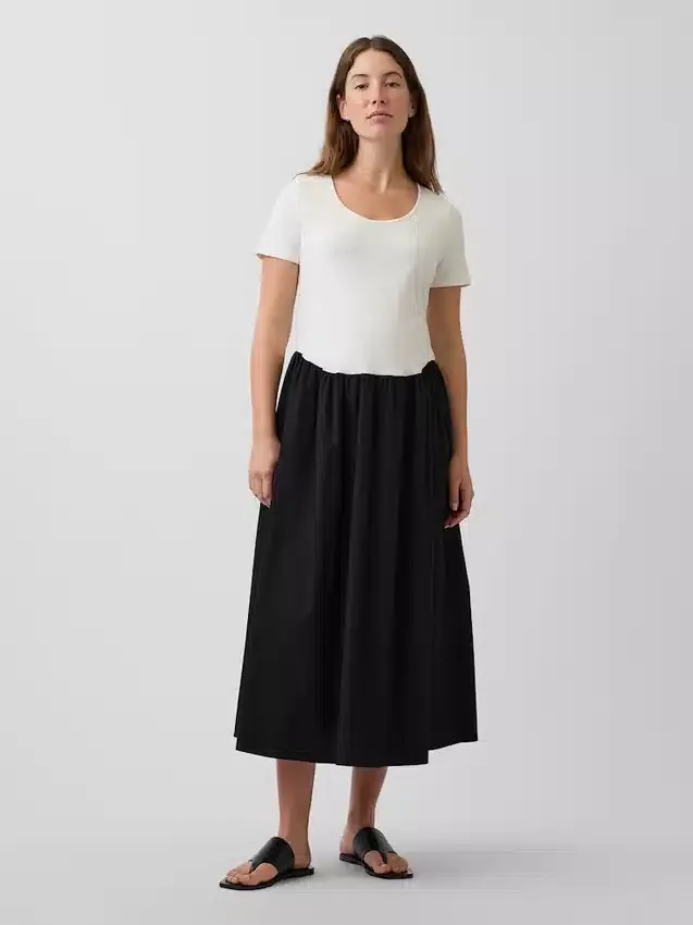 Maternity Mixed Media Drop-Waist Dress