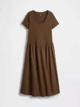 Maternity Mixed Media Drop-Waist Dress