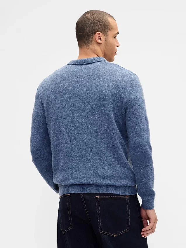 Merino Wool-Blend Polo Sweater