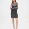 Mesh Boatneck Mini Dress