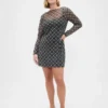 Mesh Boatneck Mini Dress