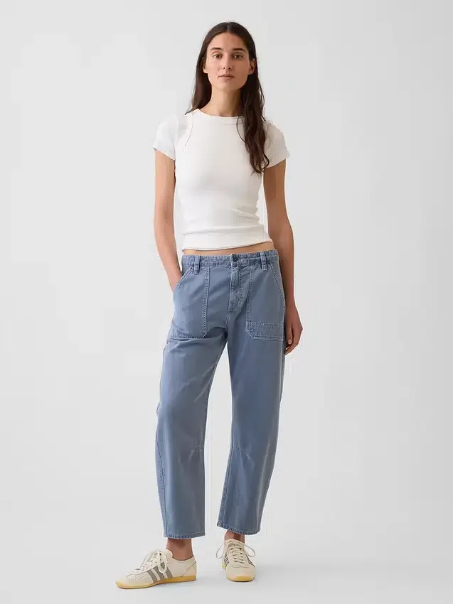 Mid Rise Barrel Utility Ankle Pants