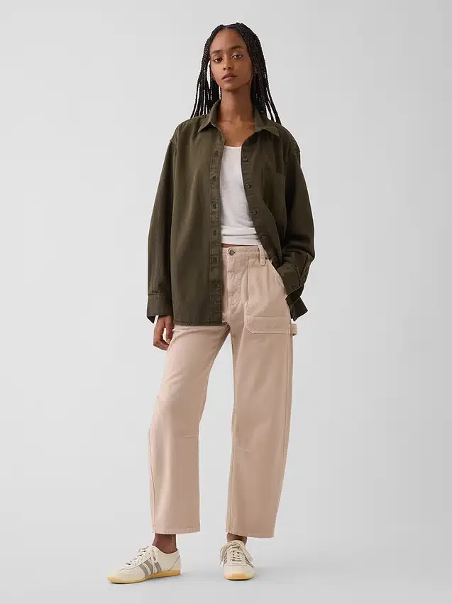 Mid Rise Barrel Utility Ankle Pants