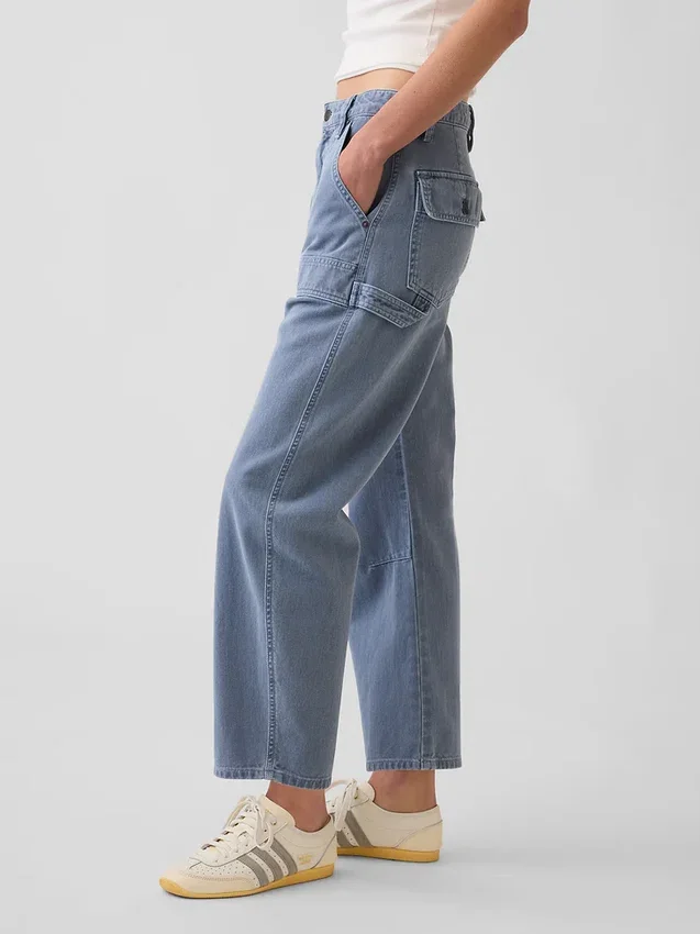 Mid Rise Barrel Utility Ankle Pants