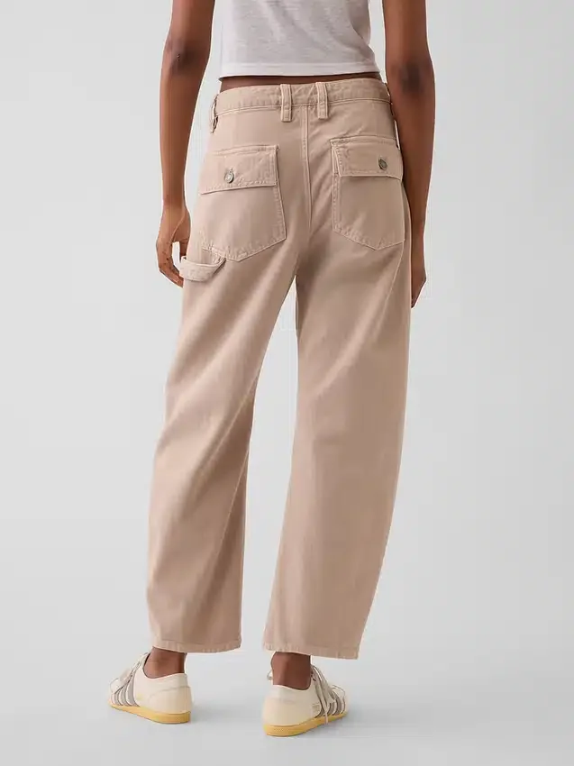 Mid Rise Barrel Utility Ankle Pants