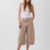 Mid Rise Belted Culotte Barrel Pants