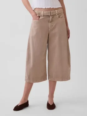Mid Rise Belted Culotte Barrel Pants