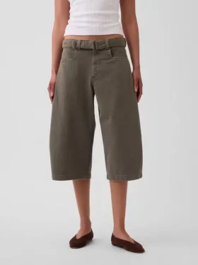 Mid Rise Belted Culotte Barrel Pants