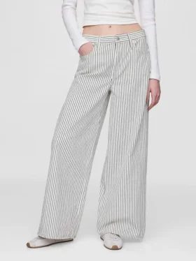 Mid Rise Denim Stripe Baggy Jeans