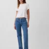 Mid Rise Embroidered Relaxed Straight Jeans