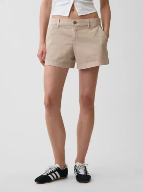 Mid Rise Khaki Shorts