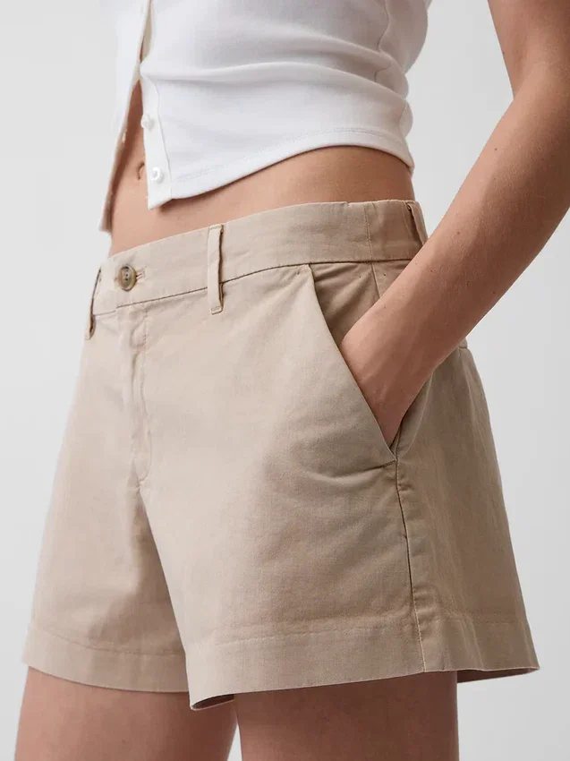 Mid Rise Khaki Shorts