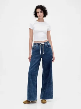 Mid Rise Knit Denim Baggy Jeans
