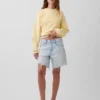 Mid Rise Loose Denim Bermuda Shorts