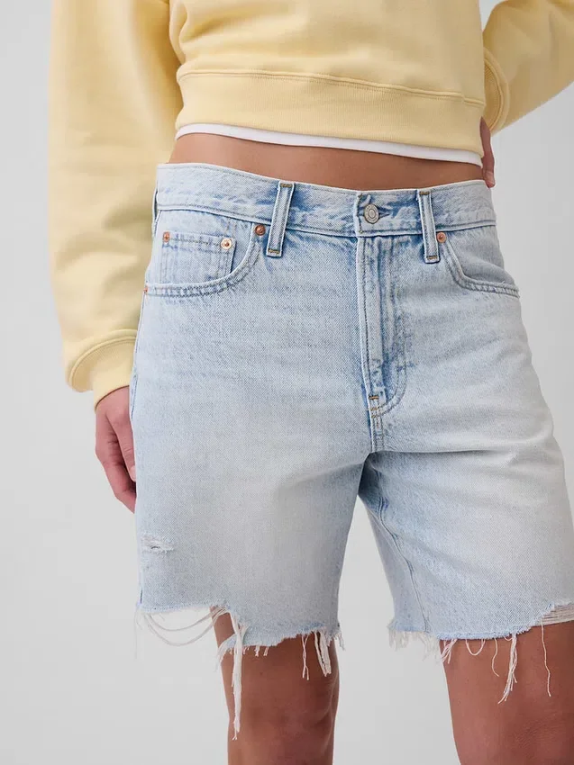 Mid Rise Loose Denim Bermuda Shorts