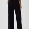Mid Rise Poplin Relaxed Easy Wide-Leg Pants