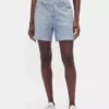 Mid Rise Printed Knit Denim Shorts