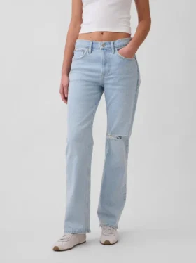 Mid Rise Relaxed Straight Jeans