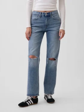 Mid Rise Relaxed Straight Jeans