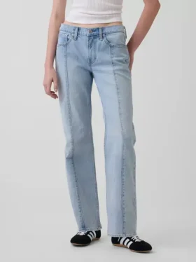 Mid Rise Seamed Relaxed Straight Jeans