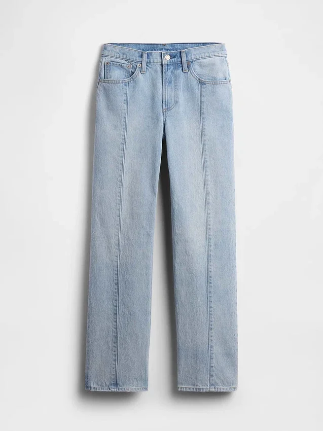 Mid Rise Seamed Relaxed Straight Jeans