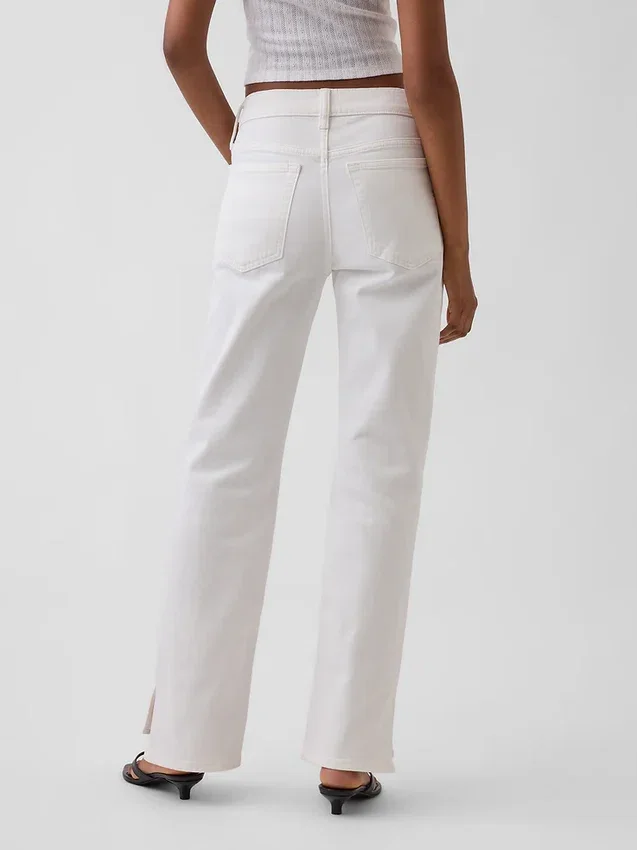 Mid Rise Split-Hem Relaxed Straight Jeans