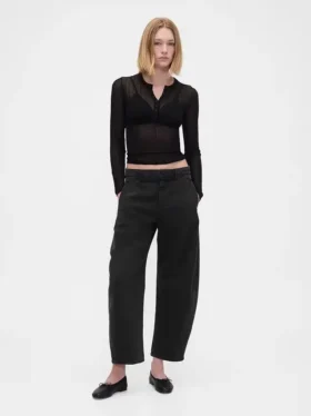 Mid Rise Twill Barrel Pants