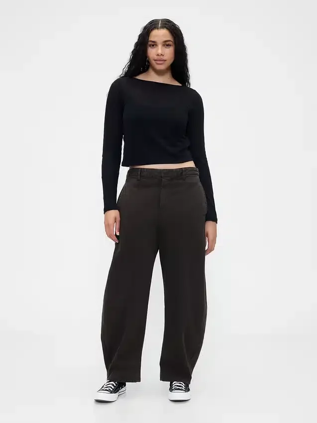 Mid Rise Twill Barrel Pants