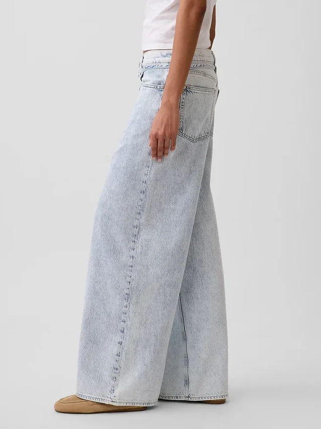 Mid Rise Ultrasoft Baggy Micro Belt Jeans