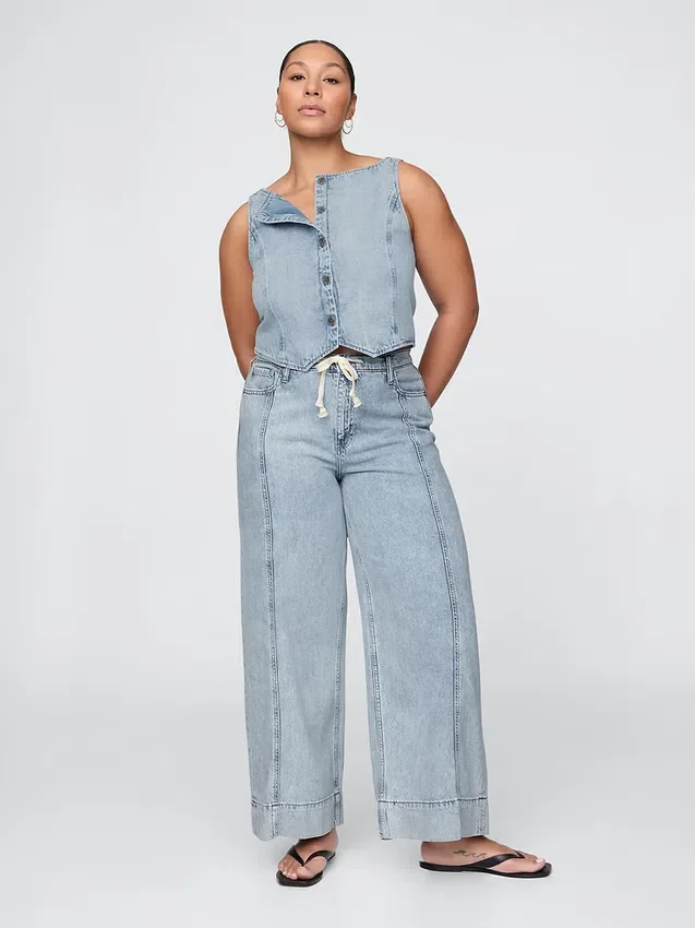 Mid Rise Ultrasoft Denim Baggy Trousers