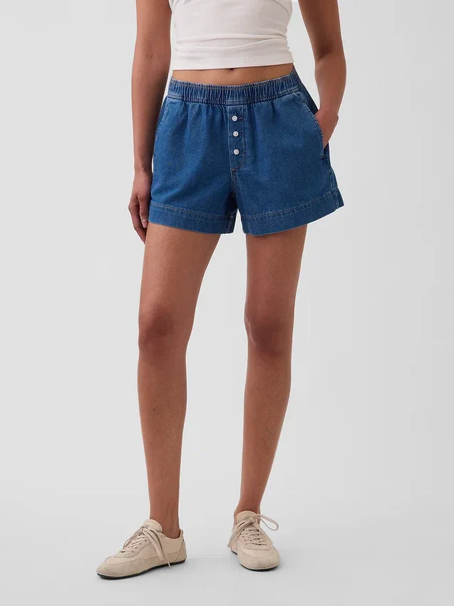 Mid Rise Ultrasoft Denim Boxer Shorts