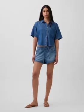 Mid Rise Ultrasoft Denim Easy Dolphin Shorts