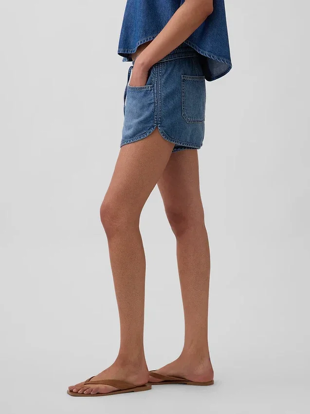 Mid Rise Ultrasoft Denim Easy Dolphin Shorts