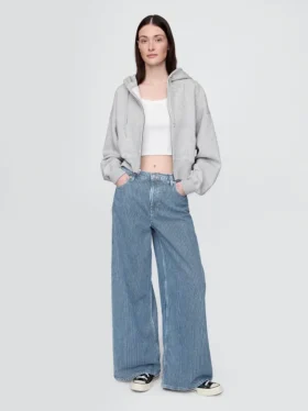 Mid Rise Ultrasoft Denim Stripe Baggy Jeans