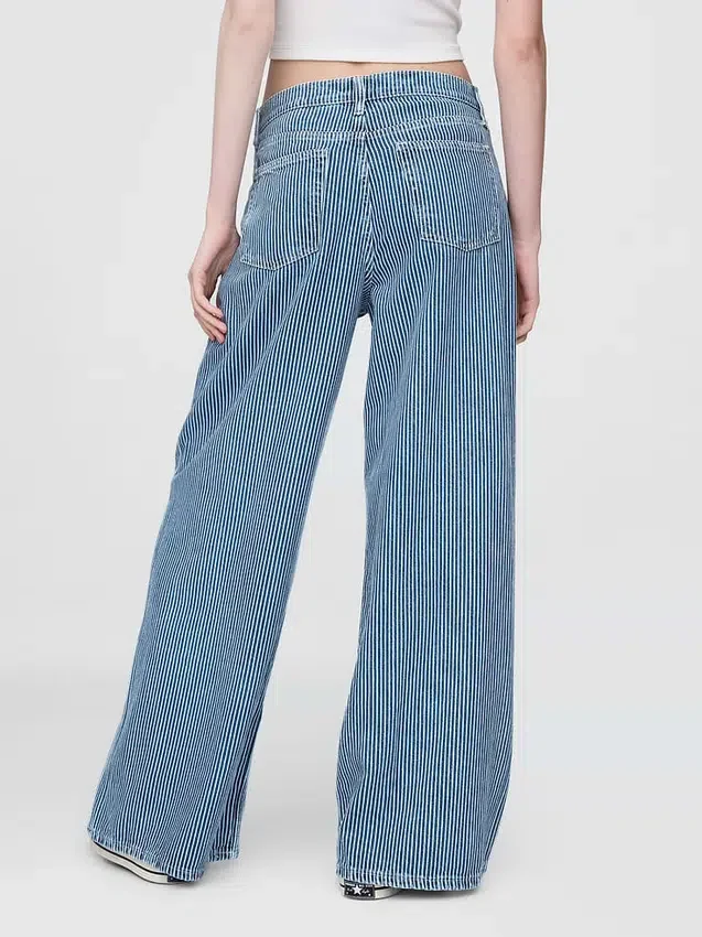 Mid Rise Ultrasoft Denim Stripe Baggy Jeans
