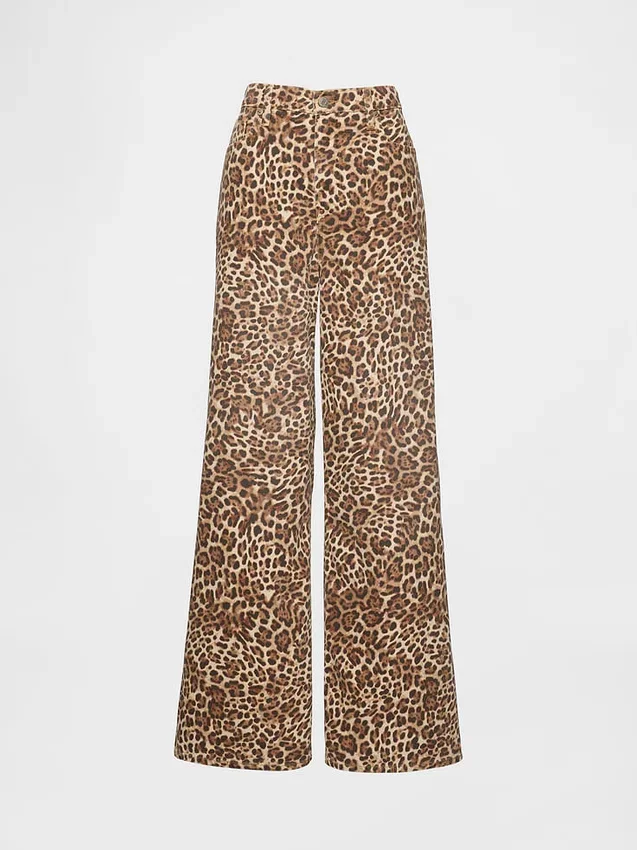 Mid Rise Ultrasoft Leopard Baggy Jeans