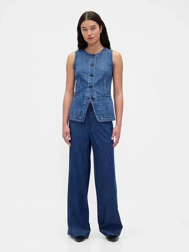 Mid Rise Ultrasoft Pleated Baggy Jeans