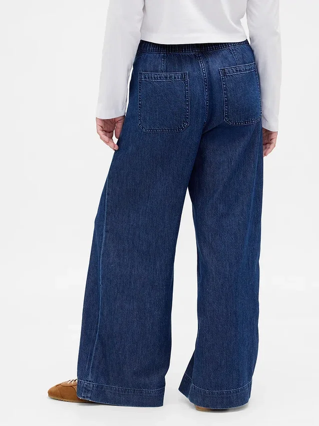 Mid Rise Ultrasoft Pleated Baggy Jeans