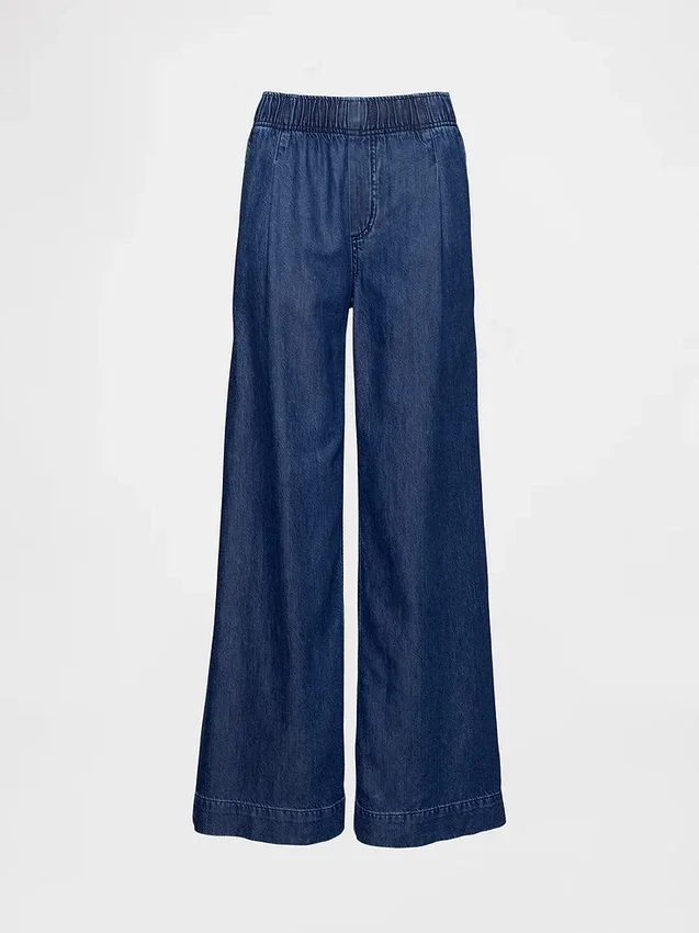 Mid Rise Ultrasoft Pleated Baggy Jeans