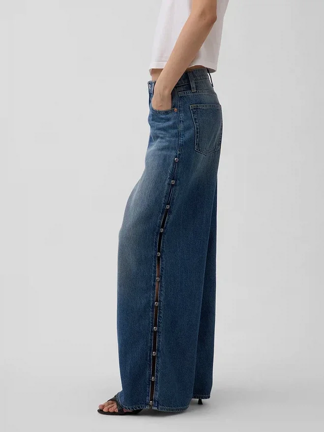 Mid Rise Ultrasoft Studded Baggy Jeans